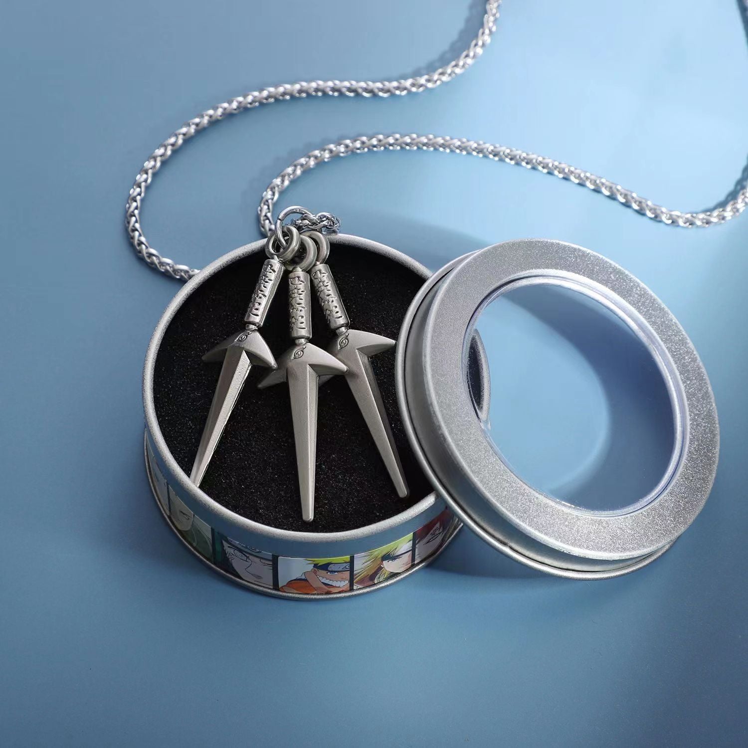 Naruto Akatsuki Cloud & Sharingan Stainless Steel Necklace Collectible Anime Accessory with Tin Box