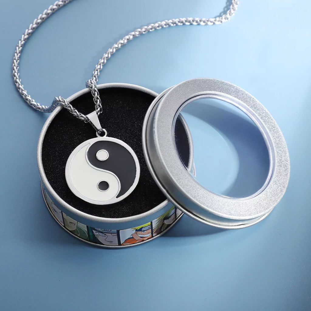 Naruto Akatsuki Cloud & Sharingan Stainless Steel Necklace Collectible Anime Accessory with Tin Box