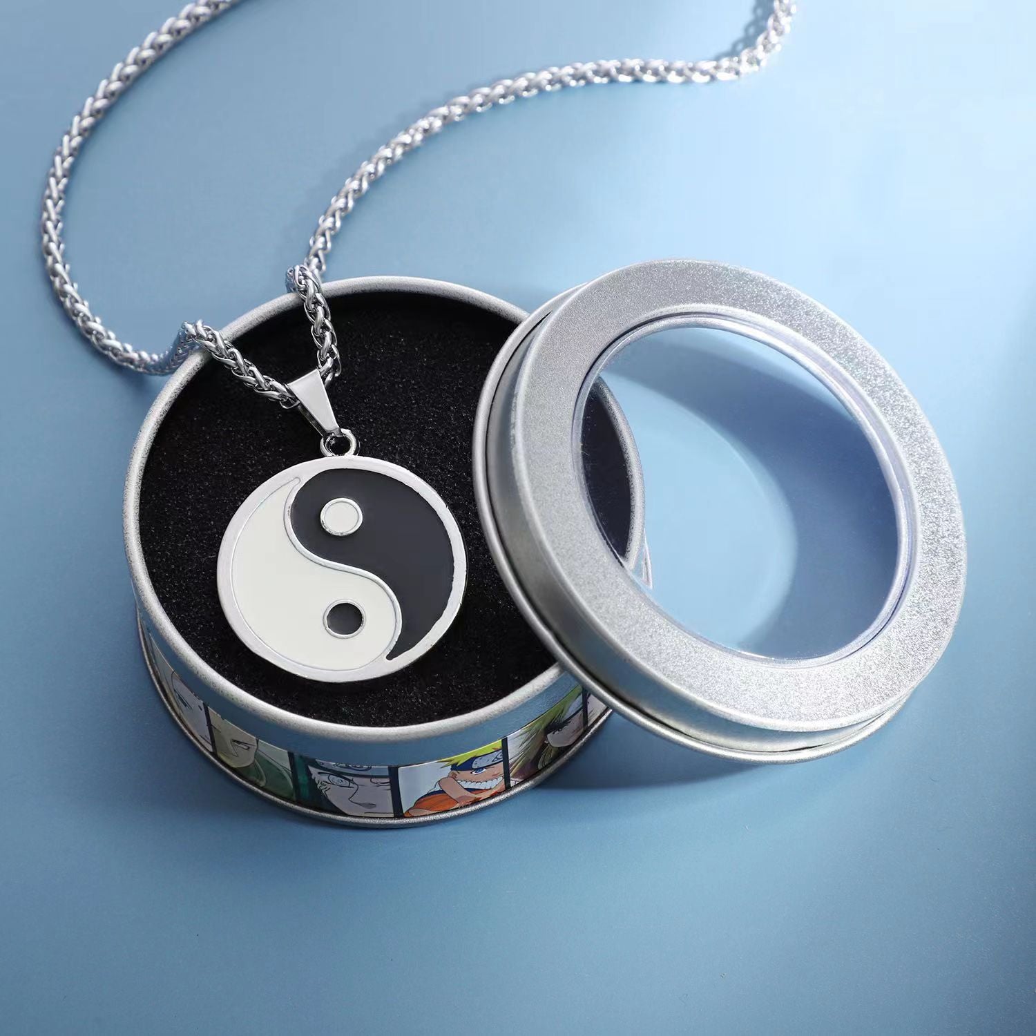Naruto Akatsuki Cloud & Sharingan Stainless Steel Necklace Collectible Anime Accessory with Tin Box