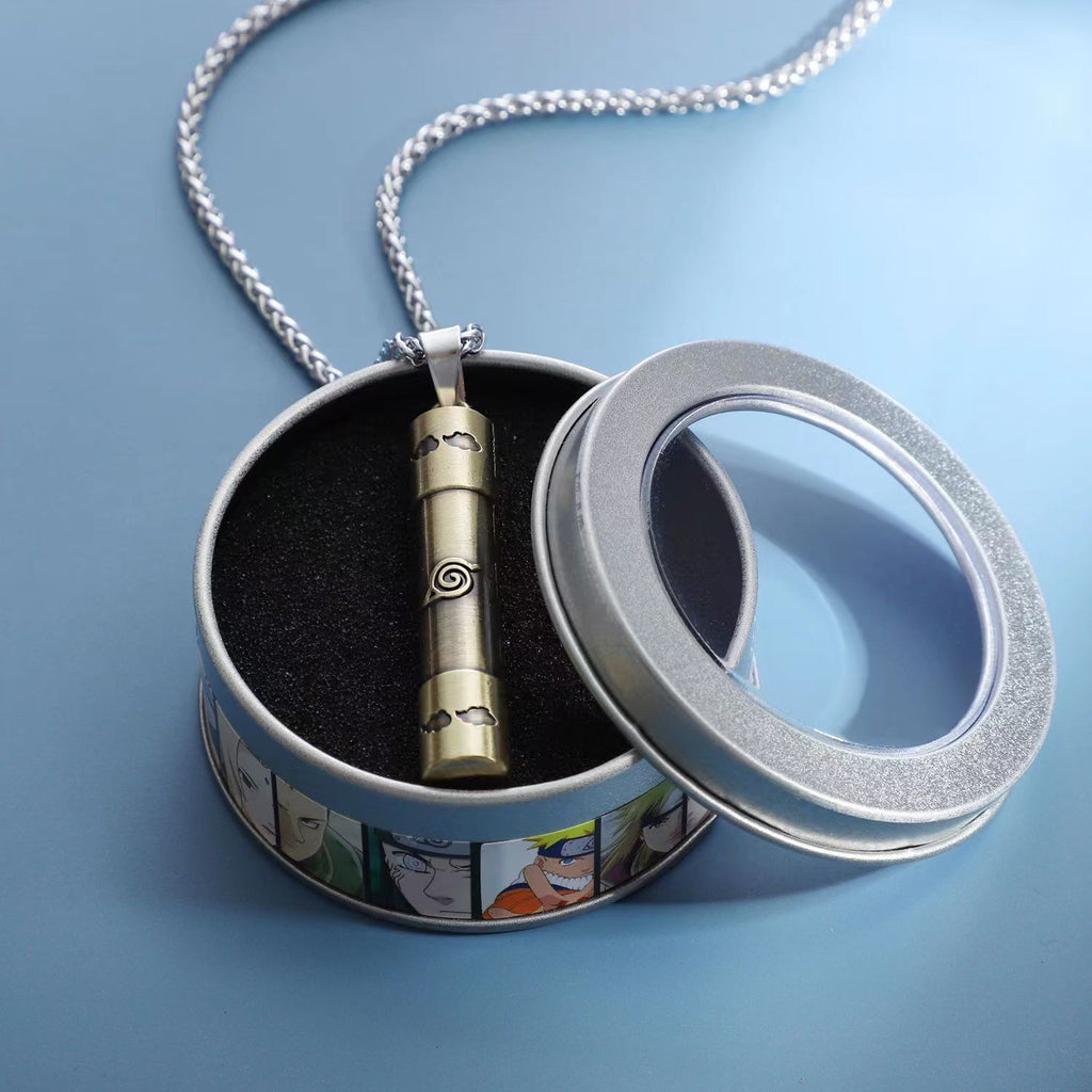 Naruto Akatsuki Cloud & Sharingan Stainless Steel Necklace Collectible Anime Accessory with Tin Box