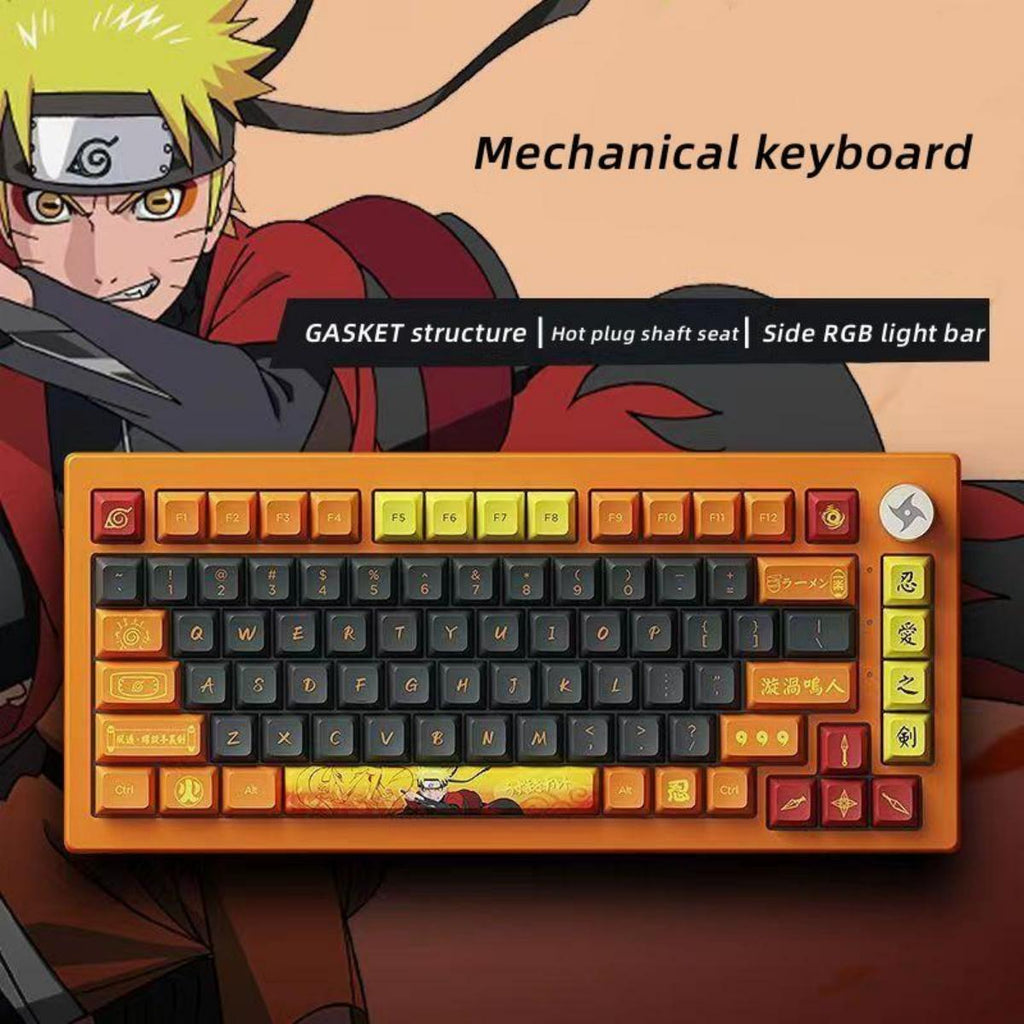 Uzumaki Naruto Themed Mechanical Keyboard, Hot-Swappable RGB Gaming Keyboard with Custom PBT Keycaps, Knob Control & Anime Style Artisan Keycap