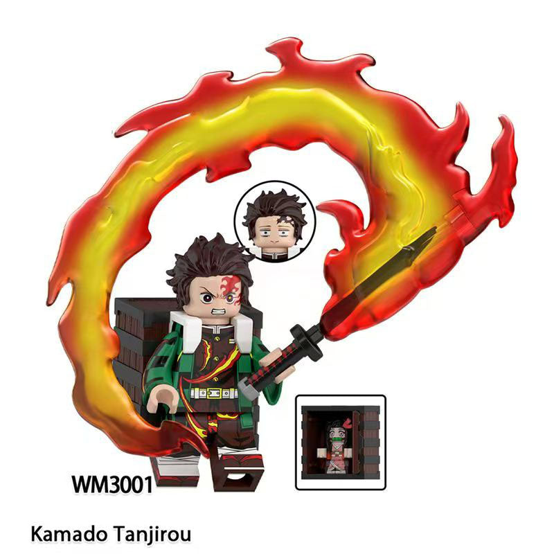 Tanjiro/Zenitsu/Inosuke Anime Minifigures Lego Compatible Blocks with Flame Water Effects Otaku Collectibles Featuring