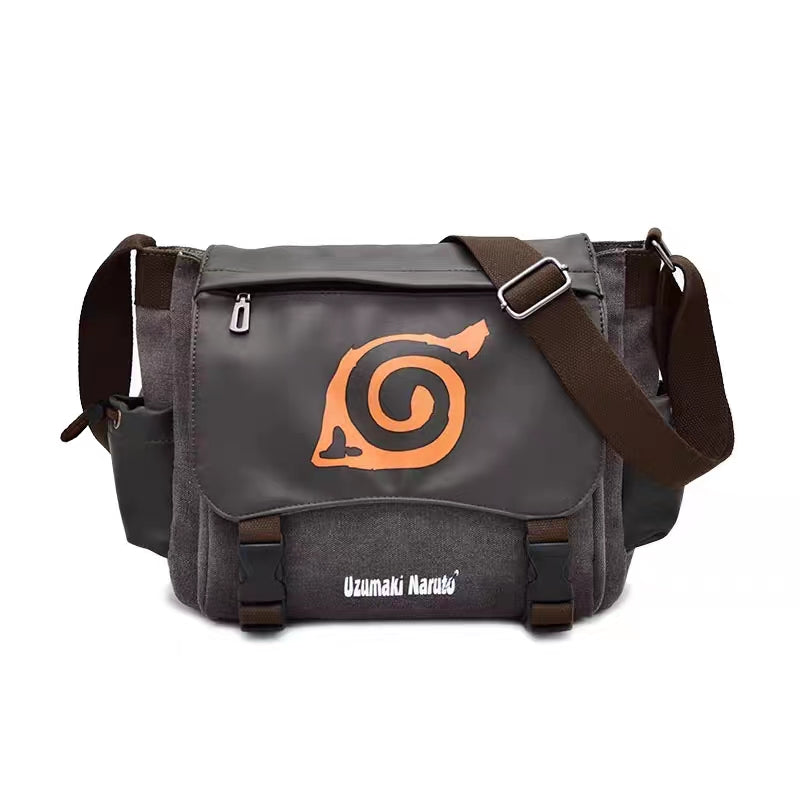 Uzumaki Naruto & Sasuke Uchiha Vintage Canvas Messenger Bag | Adjustable Strap Crossbody Shoulder Bag