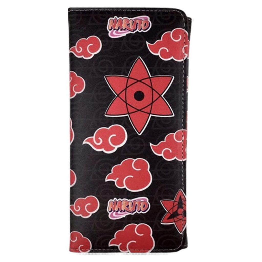 Akatsuki Cloud Wallet Sharingan Print PU Leather Purse Anime Card Holder & Pencil Case Set with Red Clouds and Star Design