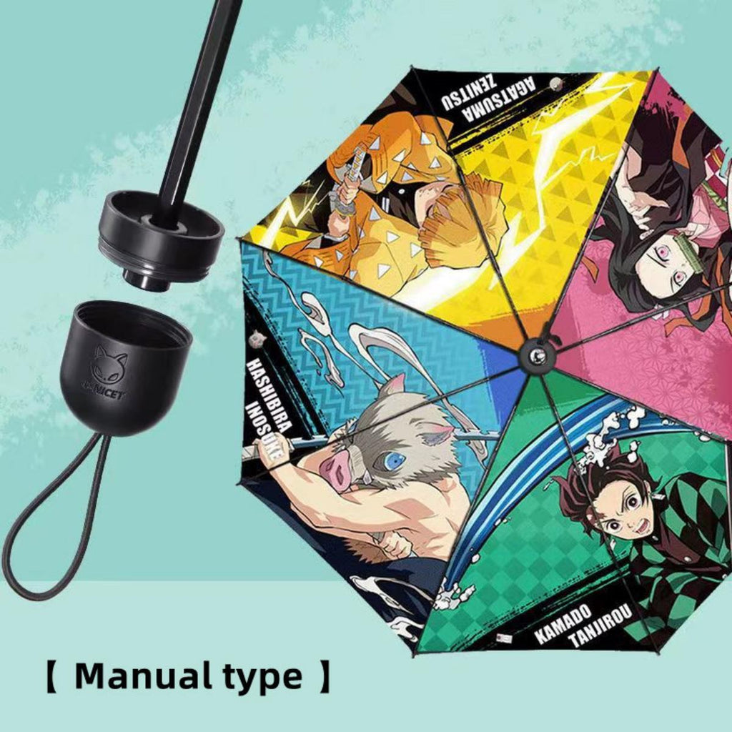 Tanjiro/Nezuko Foldable Umbrella with Character Print Full Metal Handle Anime Rain Gear for Fans