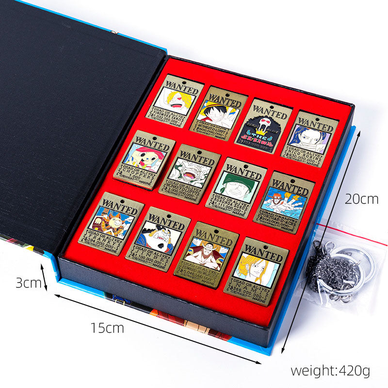Luffy/Zoro Anime Collectible Gift Box Wanted Poster Keychains, Pins & Sword Charms Set