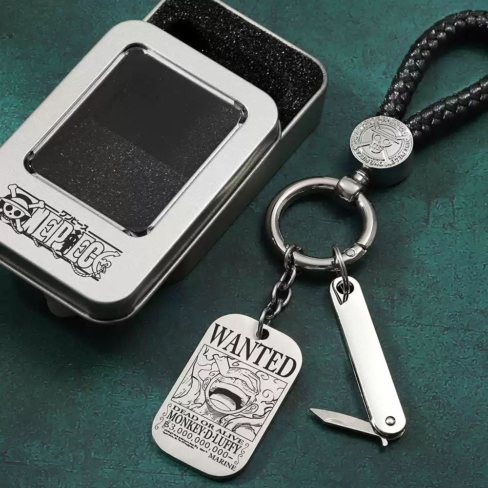 Luffy/Zoro/Sanji Wanted Keychain with Braided Strap & Multi-Tool Knife