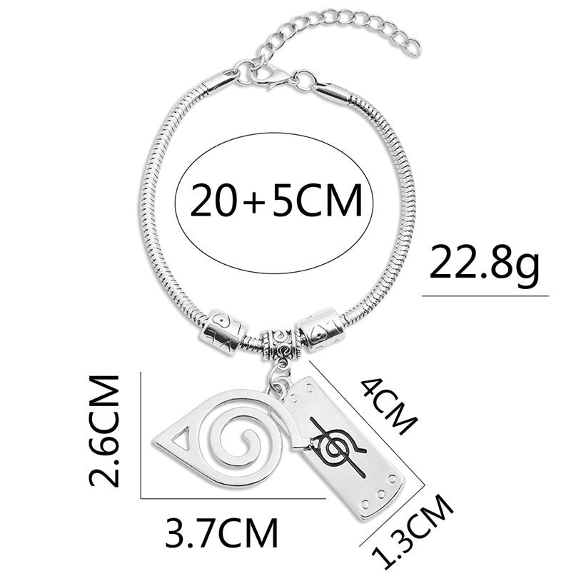 Uzumaki Naruto Hidden Leaf Village Symbol Charm Bracelet, Stainless Steel Adjustable Chain Bracelet with Ninja Tag Pendant, Cosplay Jewelry Gift for Fans