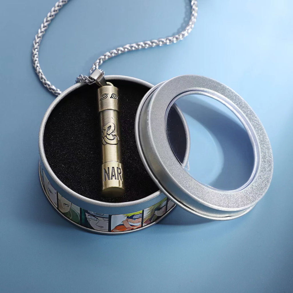 Naruto Akatsuki Cloud & Sharingan Stainless Steel Necklace Collectible Anime Accessory with Tin Box