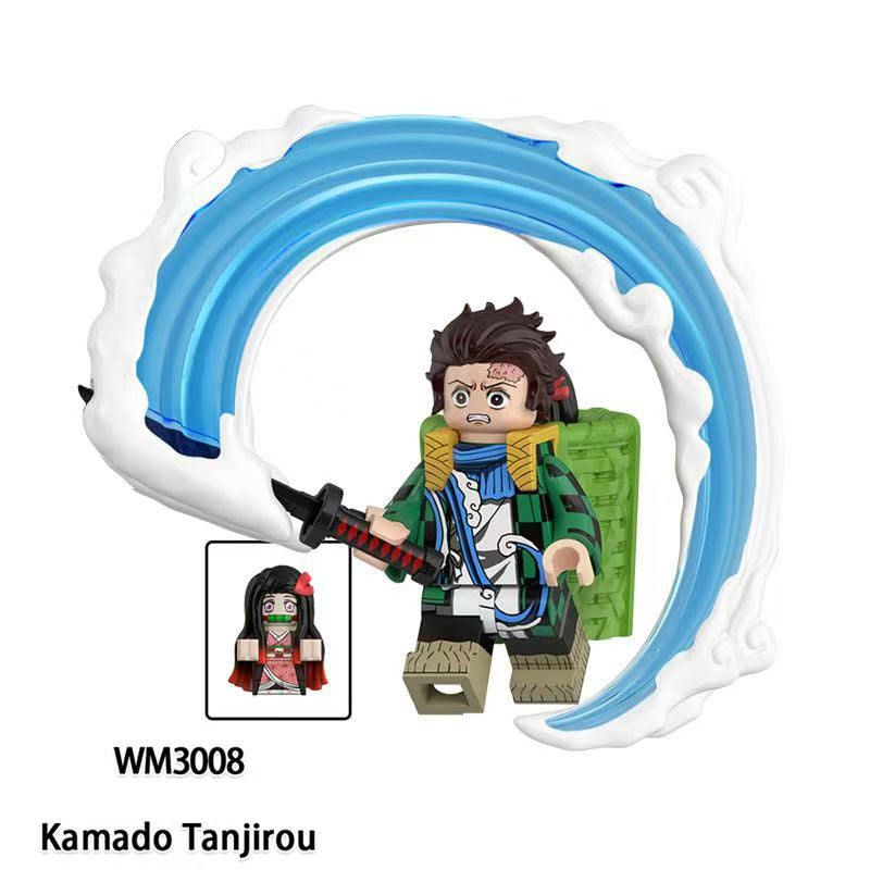 Tanjiro/Zenitsu/Inosuke Anime Minifigures Lego Compatible Blocks with Flame Water Effects Otaku Collectibles Featuring