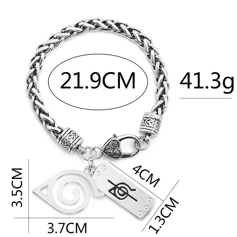 Uzumaki Naruto Hidden Leaf Village Symbol Charm Bracelet, Stainless Steel Adjustable Chain Bracelet with Ninja Tag Pendant, Cosplay Jewelry Gift for Fans