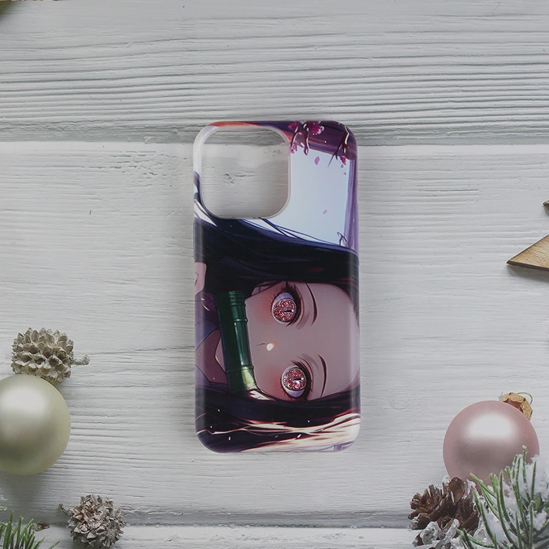 Nezuko Phone Case Glitter Eyes Design | Shockproof Anime Protective Phone Cover
