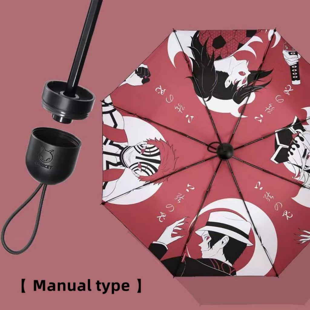Tanjiro/Nezuko Foldable Umbrella with Character Print Full Metal Handle Anime Rain Gear for Fans