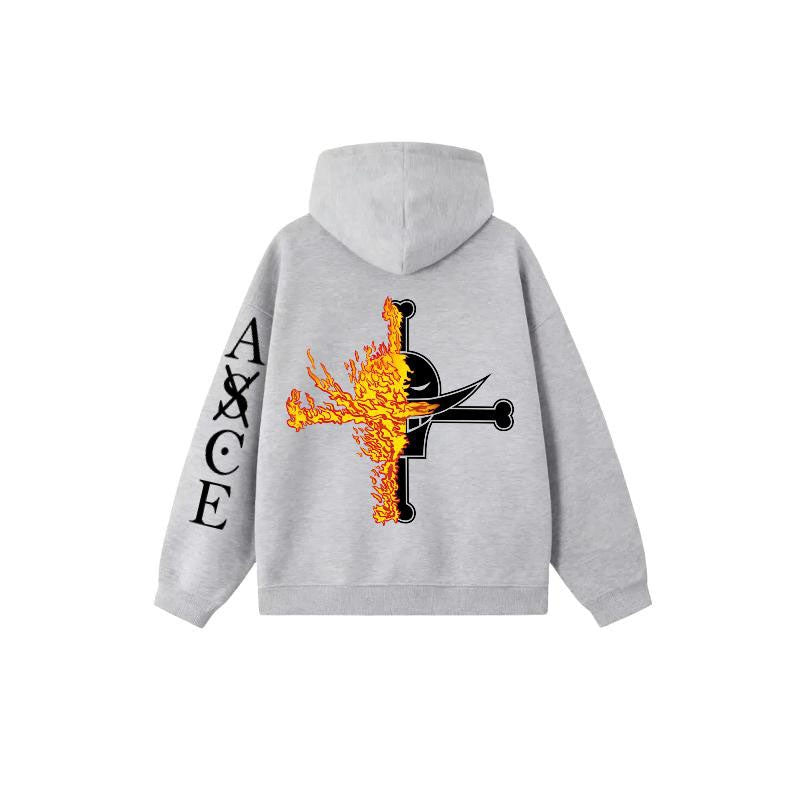 Ace Flame Fruit Hoodie Oversized Anime Print Pullover Cozy Streetwear for Fans Comfortable & Stylish