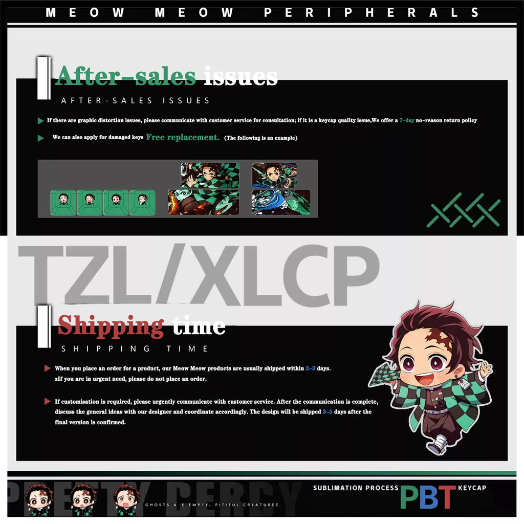 Kamado Tanjiro Keycaps 122 PBT Sublimation Keycap Set for Mechanical Keyboard with Detailed Display and Single Keycap Option