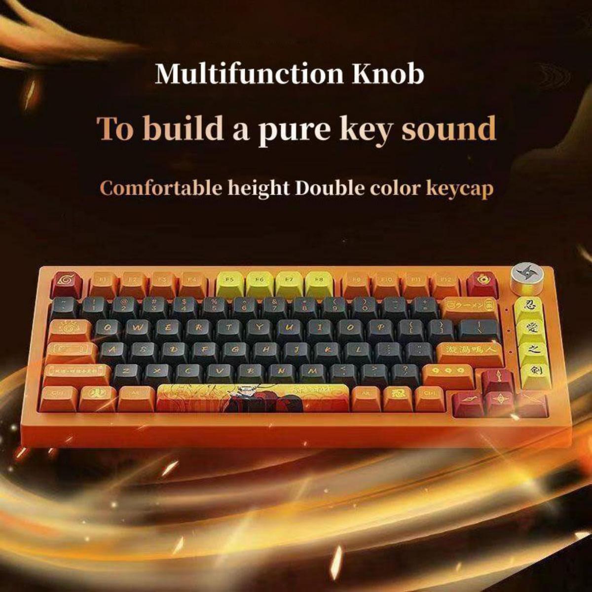 Uzumaki Naruto Themed Mechanical Keyboard, Hot-Swappable RGB Gaming Keyboard with Custom PBT Keycaps, Knob Control & Anime Style Artisan Keycap