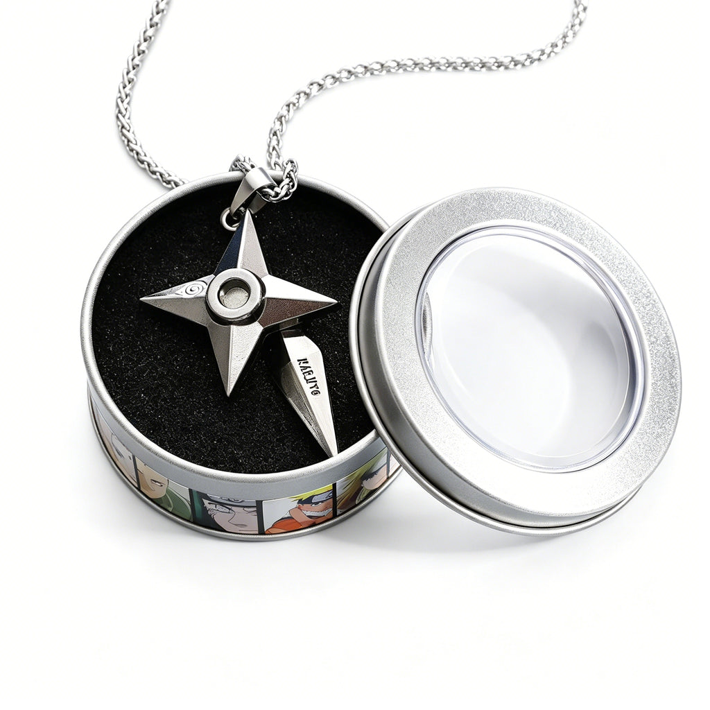 Naruto Akatsuki Cloud & Sharingan Stainless Steel Necklace Collectible Anime Accessory with Tin Box