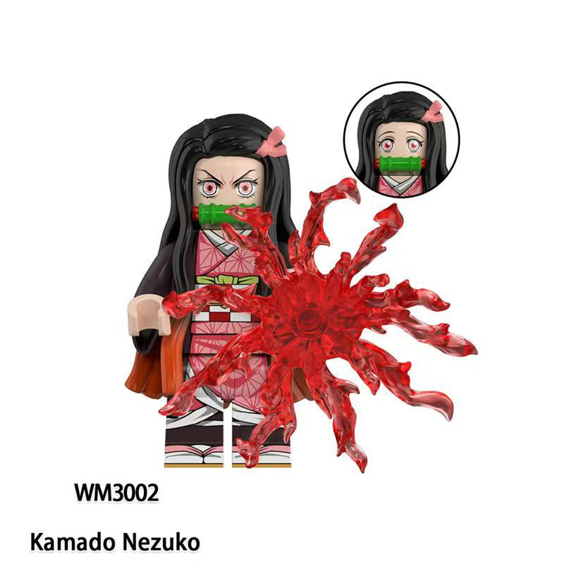 Tanjiro/Zenitsu/Inosuke Anime Minifigures Lego Compatible Blocks with Flame Water Effects Otaku Collectibles Featuring