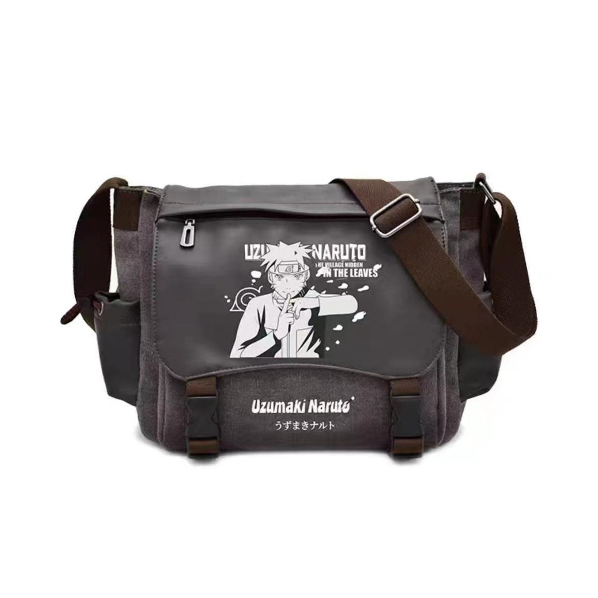 Uzumaki Naruto & Sasuke Uchiha Vintage Canvas Messenger Bag | Adjustable Strap Crossbody Shoulder Bag