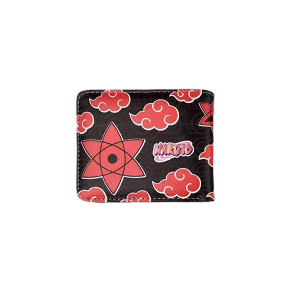 Akatsuki Cloud Wallet Sharingan Print PU Leather Purse Anime Card Holder & Pencil Case Set with Red Clouds and Star Design