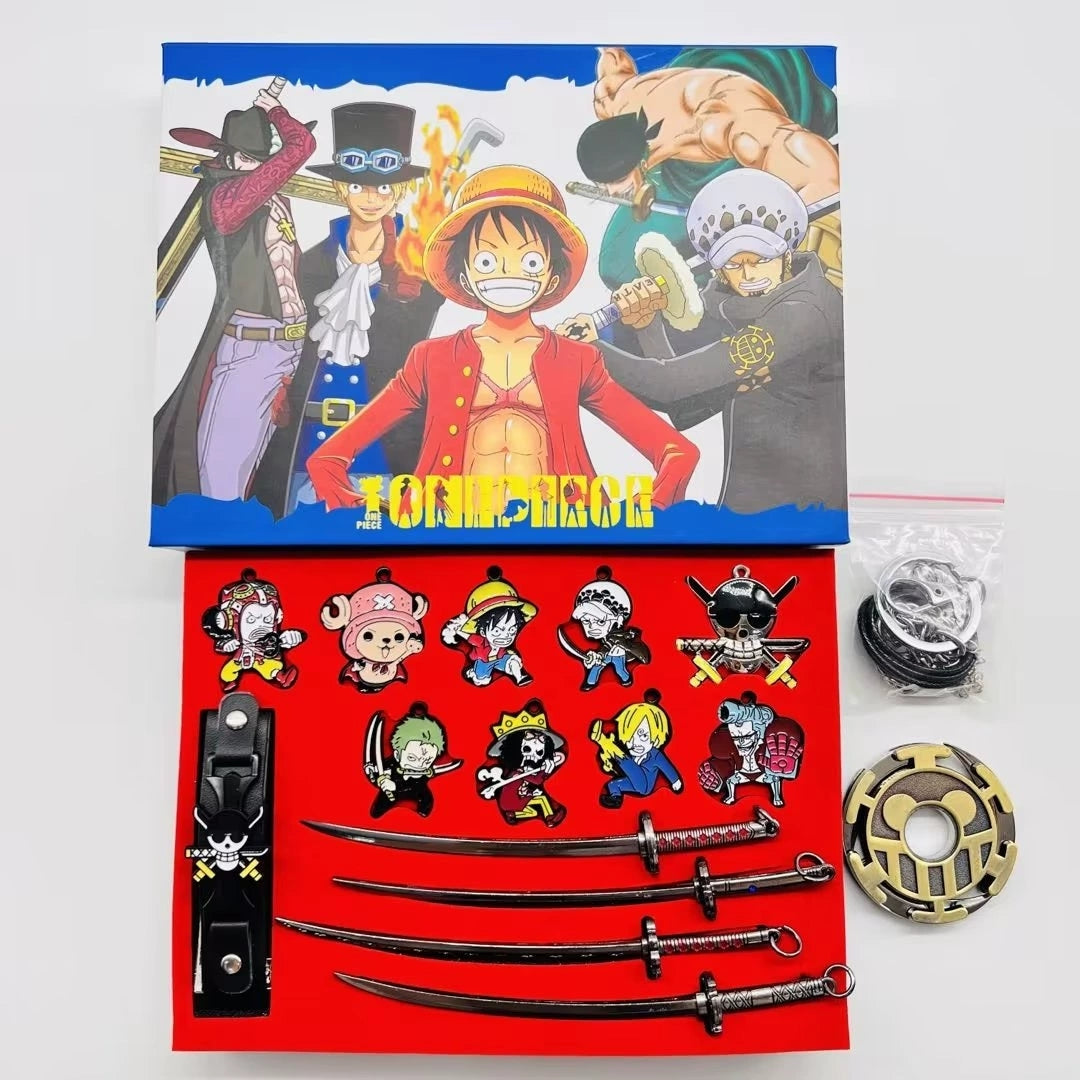 Luffy/Zoro Anime Collectible Gift Box Wanted Poster Keychains, Pins & Sword Charms Set