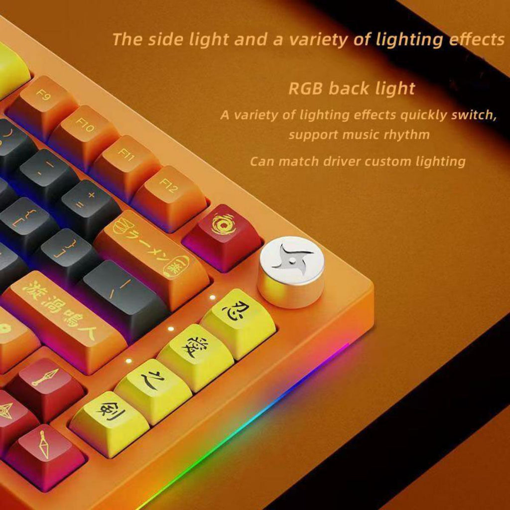 Uzumaki Naruto Themed Mechanical Keyboard, Hot-Swappable RGB Gaming Keyboard with Custom PBT Keycaps, Knob Control & Anime Style Artisan Keycap