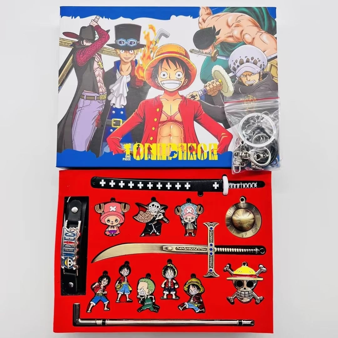 Luffy/Zoro Anime Collectible Gift Box Wanted Poster Keychains, Pins & Sword Charms Set