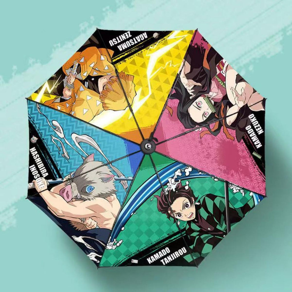 Tanjiro/Nezuko Foldable Umbrella with Character Print Full Metal Handle Anime Rain Gear for Fans