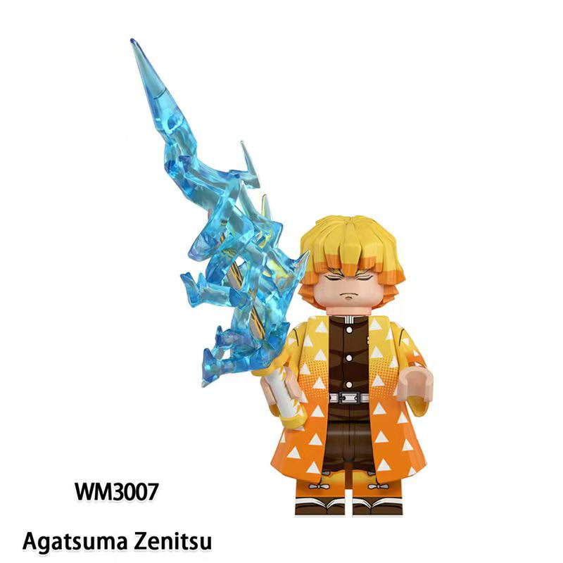 Tanjiro/Zenitsu/Inosuke Anime Minifigures Lego Compatible Blocks with Flame Water Effects Otaku Collectibles Featuring