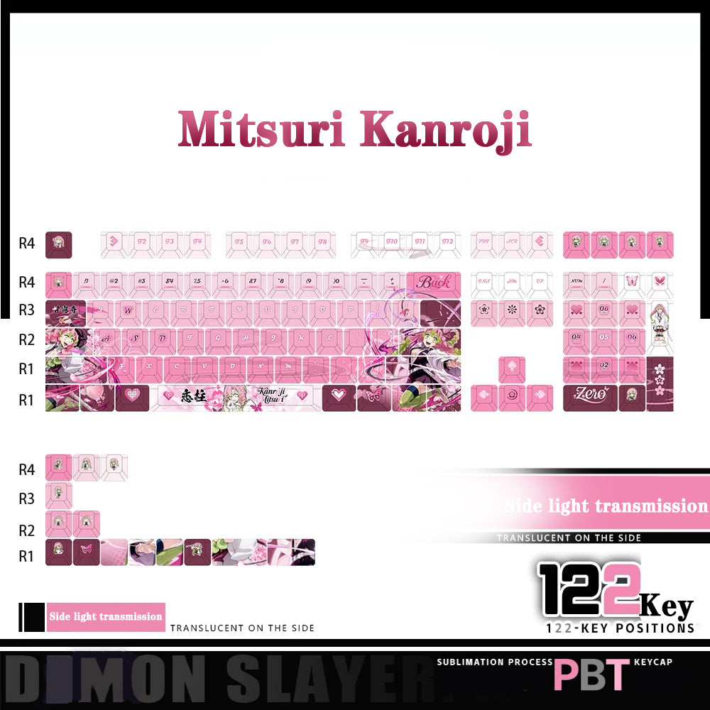 Kanroji Mitsuri Keycaps 122 PBT Sublimation Keycap Set for Mechanical Keyboard with Detailed Display and Single Keycap Option