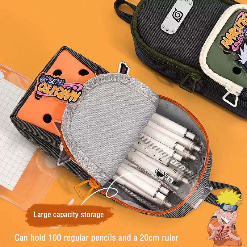 Kakashi Backpack Pencil Case Large Capacity Removable Charms Durable Oxford Fabric for Students Perfect for School Supplies