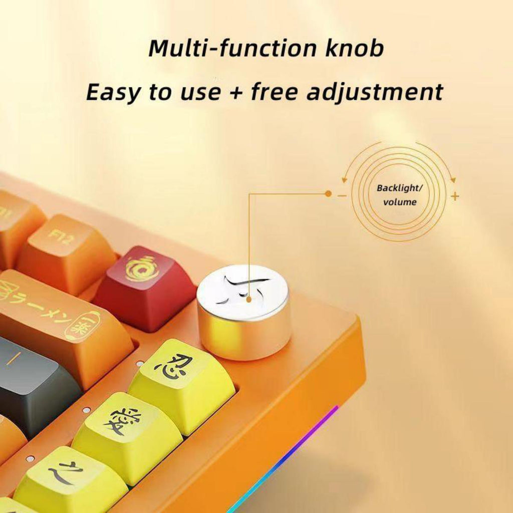 Uzumaki Naruto Themed Mechanical Keyboard, Hot-Swappable RGB Gaming Keyboard with Custom PBT Keycaps, Knob Control & Anime Style Artisan Keycap