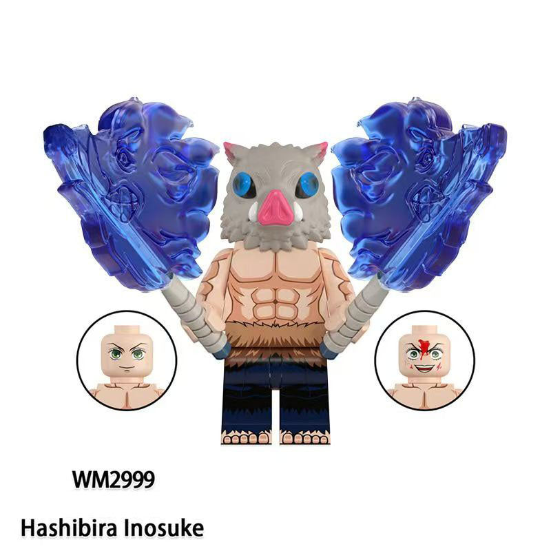 Tanjiro/Zenitsu/Inosuke Anime Minifigures Lego Compatible Blocks with Flame Water Effects Otaku Collectibles Featuring