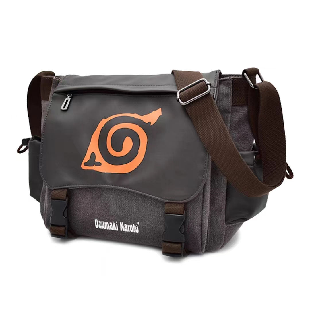 Uzumaki Naruto & Sasuke Uchiha Vintage Canvas Messenger Bag | Adjustable Strap Crossbody Shoulder Bag