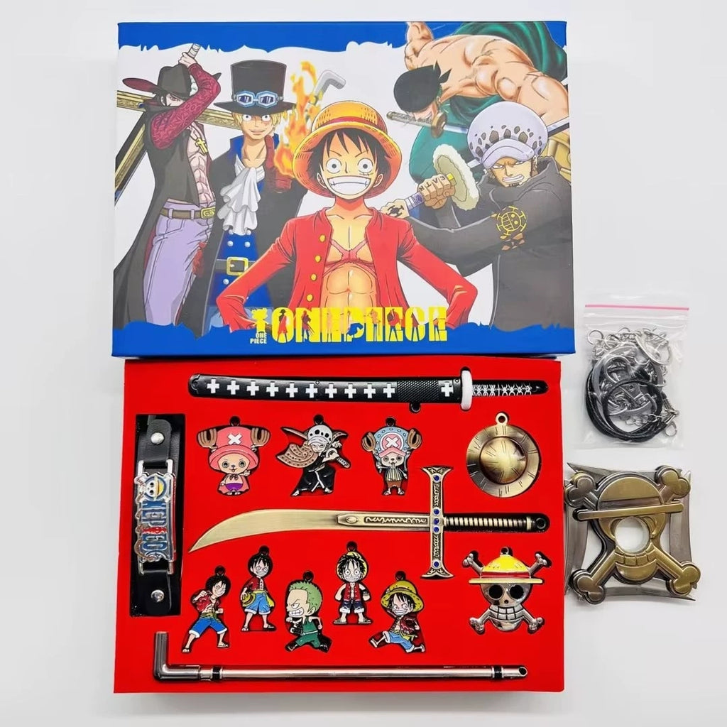 Luffy/Zoro Anime Collectible Gift Box Wanted Poster Keychains, Pins & Sword Charms Set