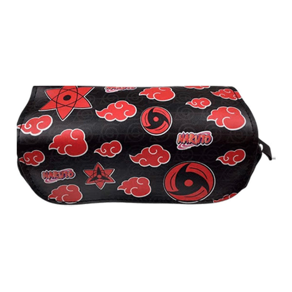 Akatsuki Cloud Wallet Sharingan Print PU Leather Purse Anime Card Holder & Pencil Case Set with Red Clouds and Star Design