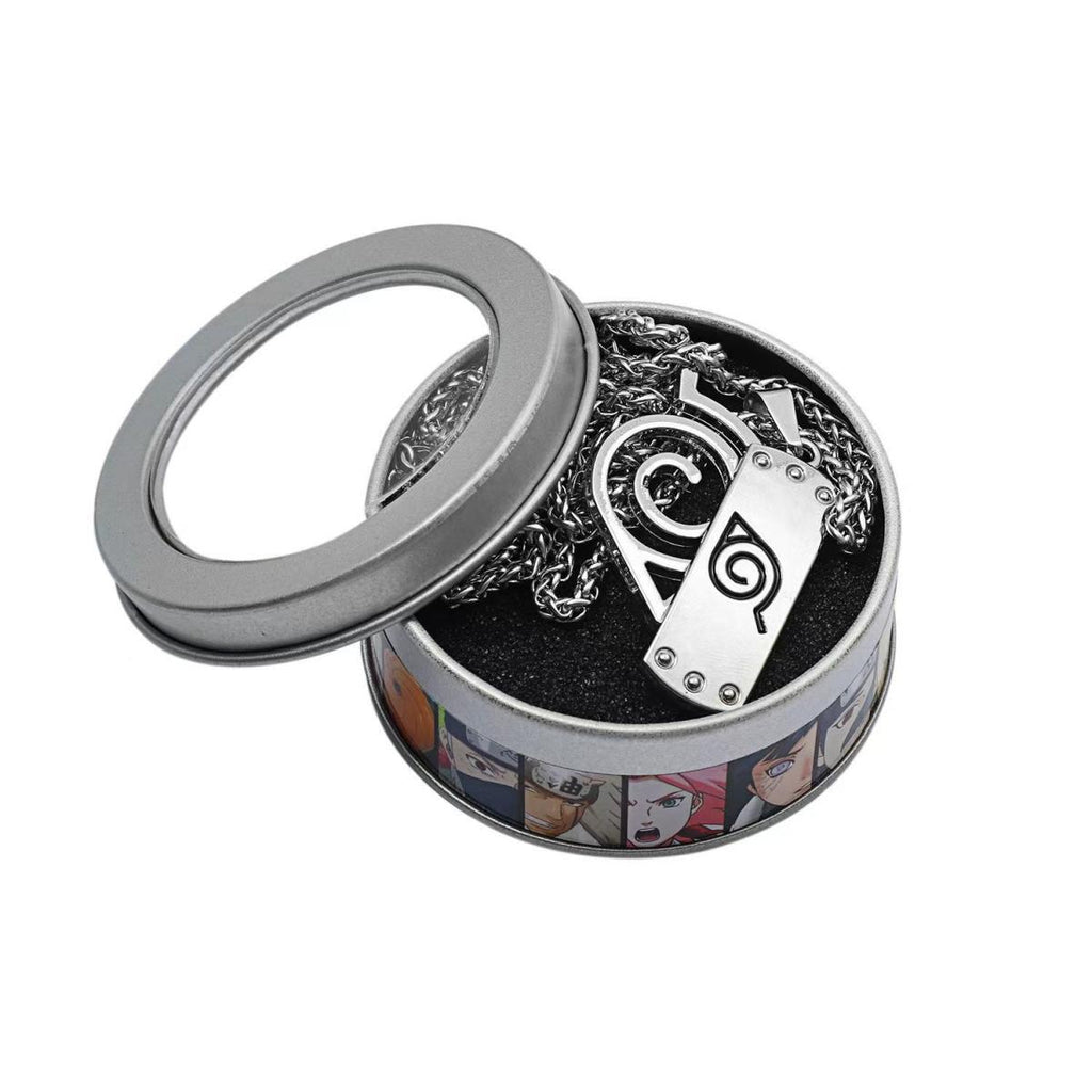 Naruto Akatsuki Cloud & Sharingan Stainless Steel Necklace Collectible Anime Accessory with Tin Box