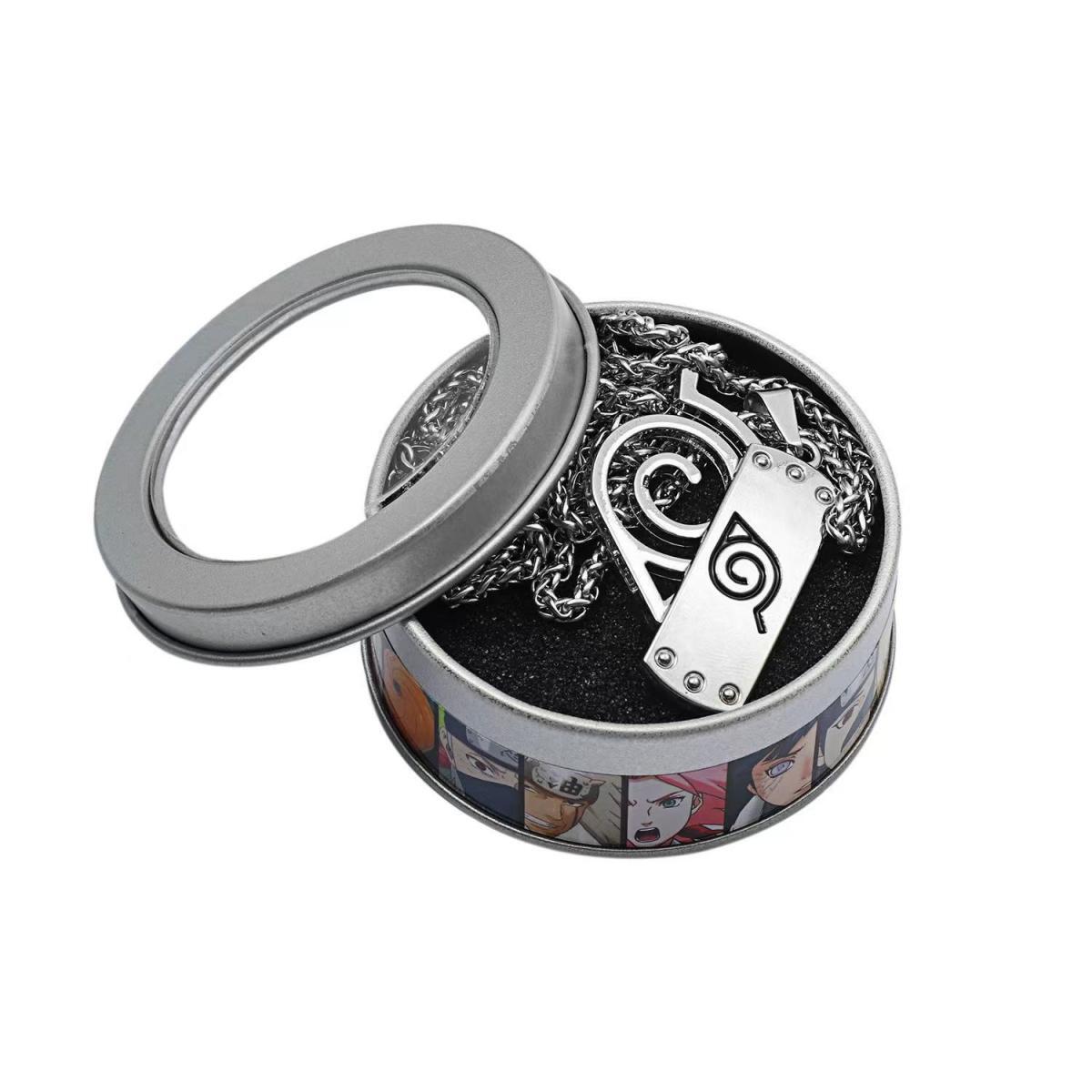 Naruto Akatsuki Cloud & Sharingan Stainless Steel Necklace Collectible Anime Accessory with Tin Box
