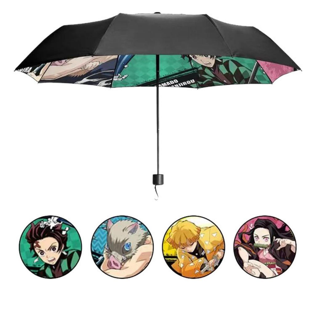 Tanjiro/Nezuko Foldable Umbrella with Character Print Full Metal Handle Anime Rain Gear for Fans