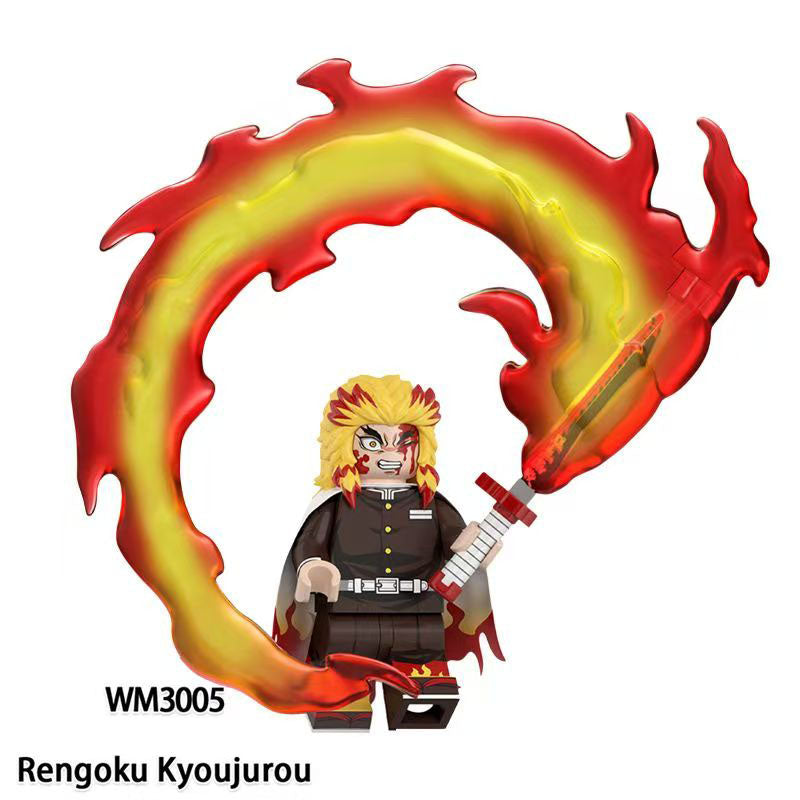 Tanjiro/Zenitsu/Inosuke Anime Minifigures Lego Compatible Blocks with Flame Water Effects Otaku Collectibles Featuring