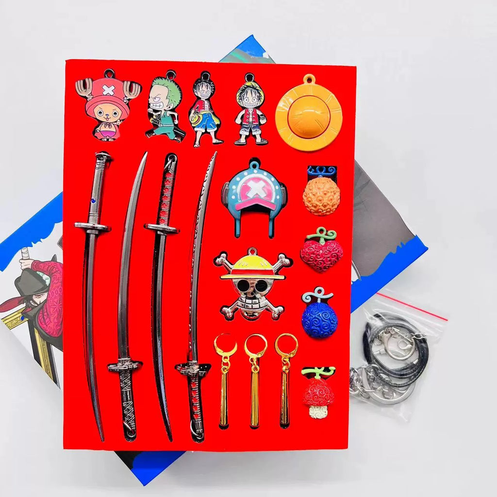 Luffy/Zoro Anime Collectible Gift Box Wanted Poster Keychains, Pins & Sword Charms Set
