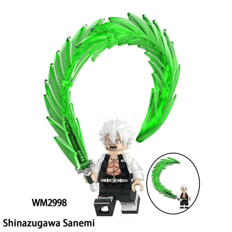 Tanjiro/Zenitsu/Inosuke Anime Minifigures Lego Compatible Blocks with Flame Water Effects Otaku Collectibles Featuring