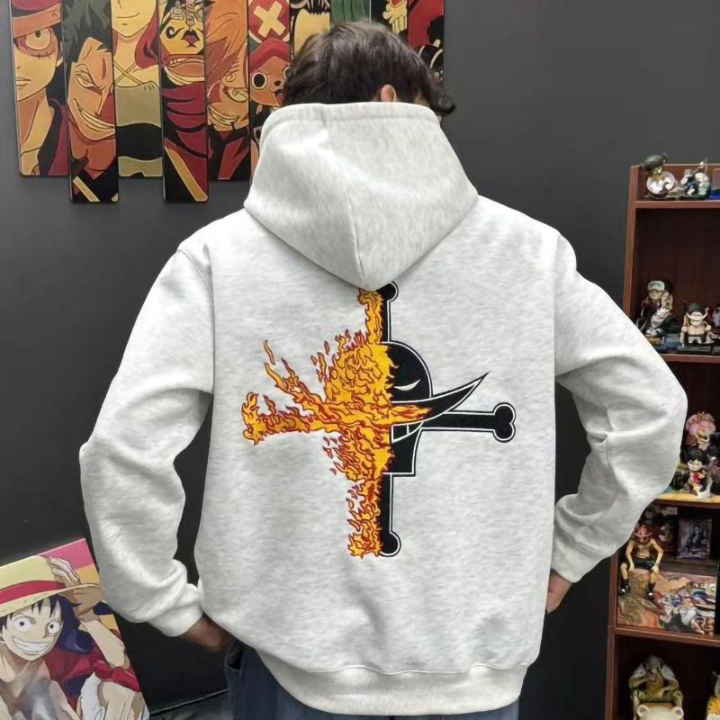 Ace Flame Fruit Hoodie Oversized Anime Print Pullover Cozy Streetwear for Fans Comfortable & Stylish