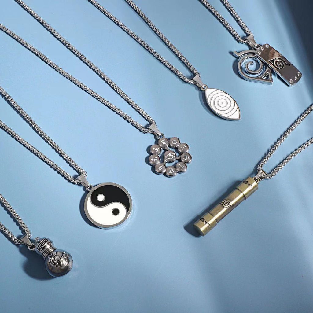 Naruto Akatsuki Cloud & Sharingan Stainless Steel Necklace Collectible Anime Accessory with Tin Box