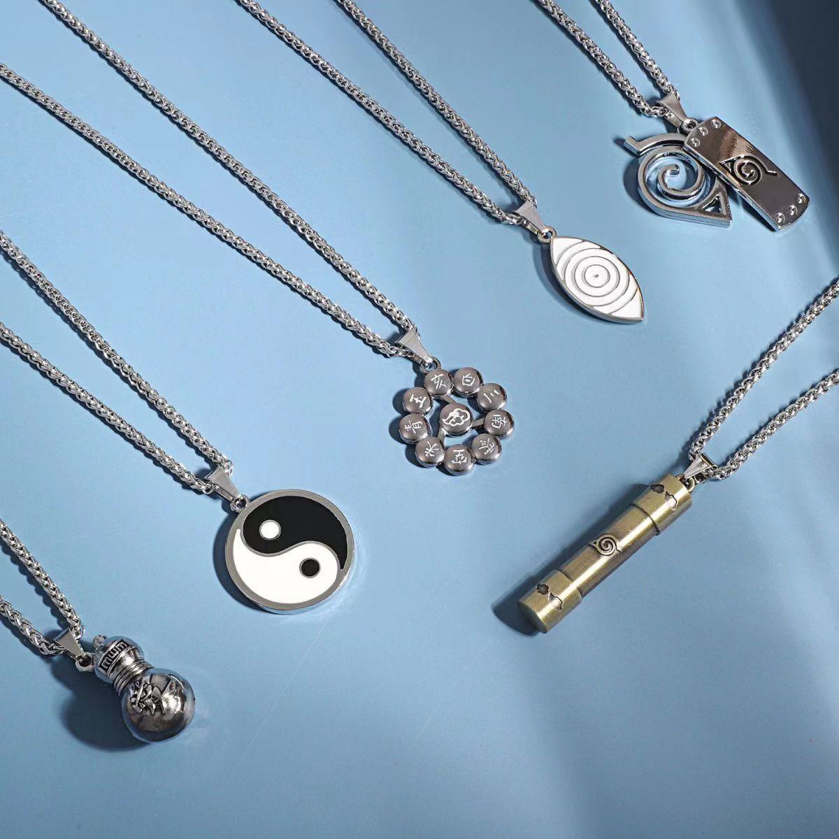 Naruto Akatsuki Cloud & Sharingan Stainless Steel Necklace Collectible Anime Accessory with Tin Box