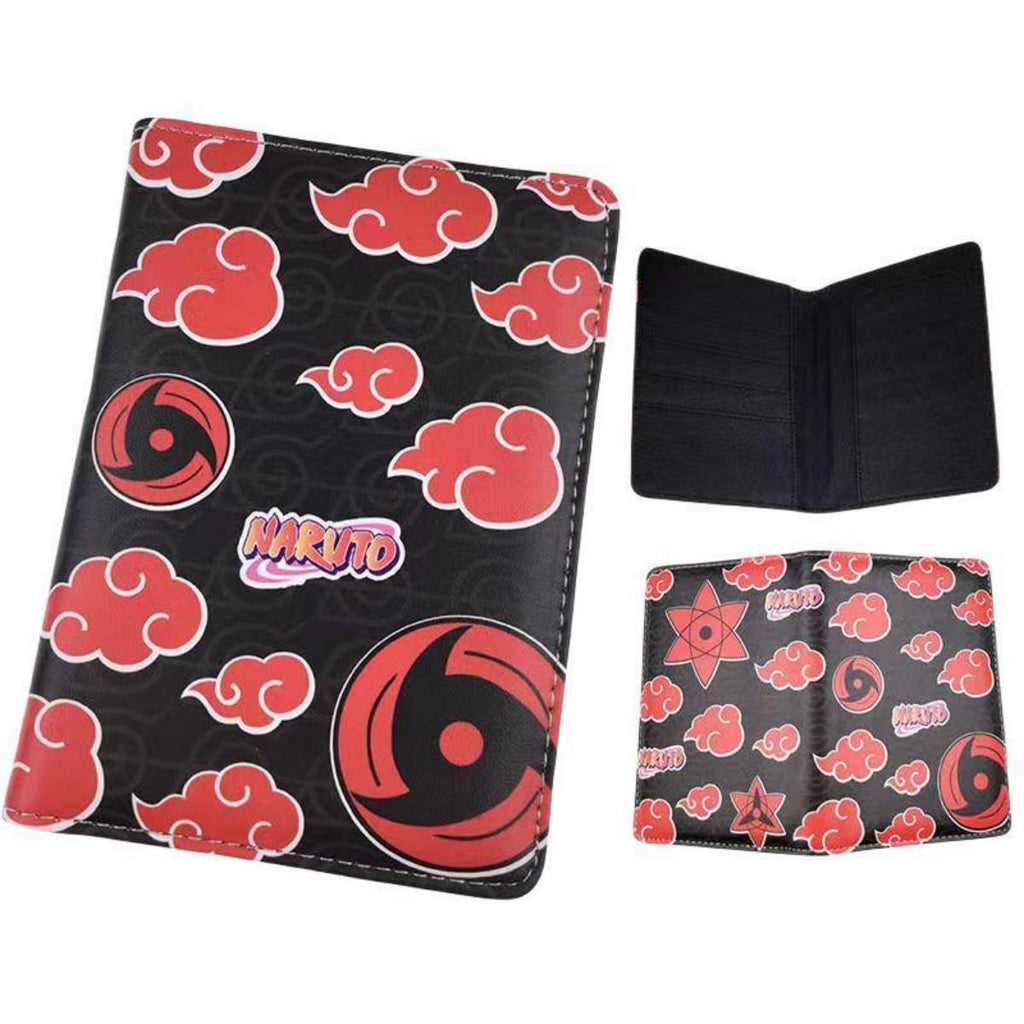 Akatsuki Cloud Wallet Sharingan Print PU Leather Purse Anime Card Holder & Pencil Case Set with Red Clouds and Star Design