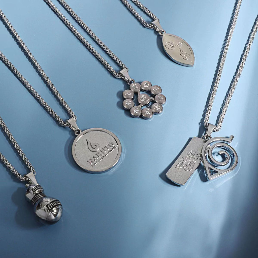 Naruto Akatsuki Cloud & Sharingan Stainless Steel Necklace Collectible Anime Accessory with Tin Box