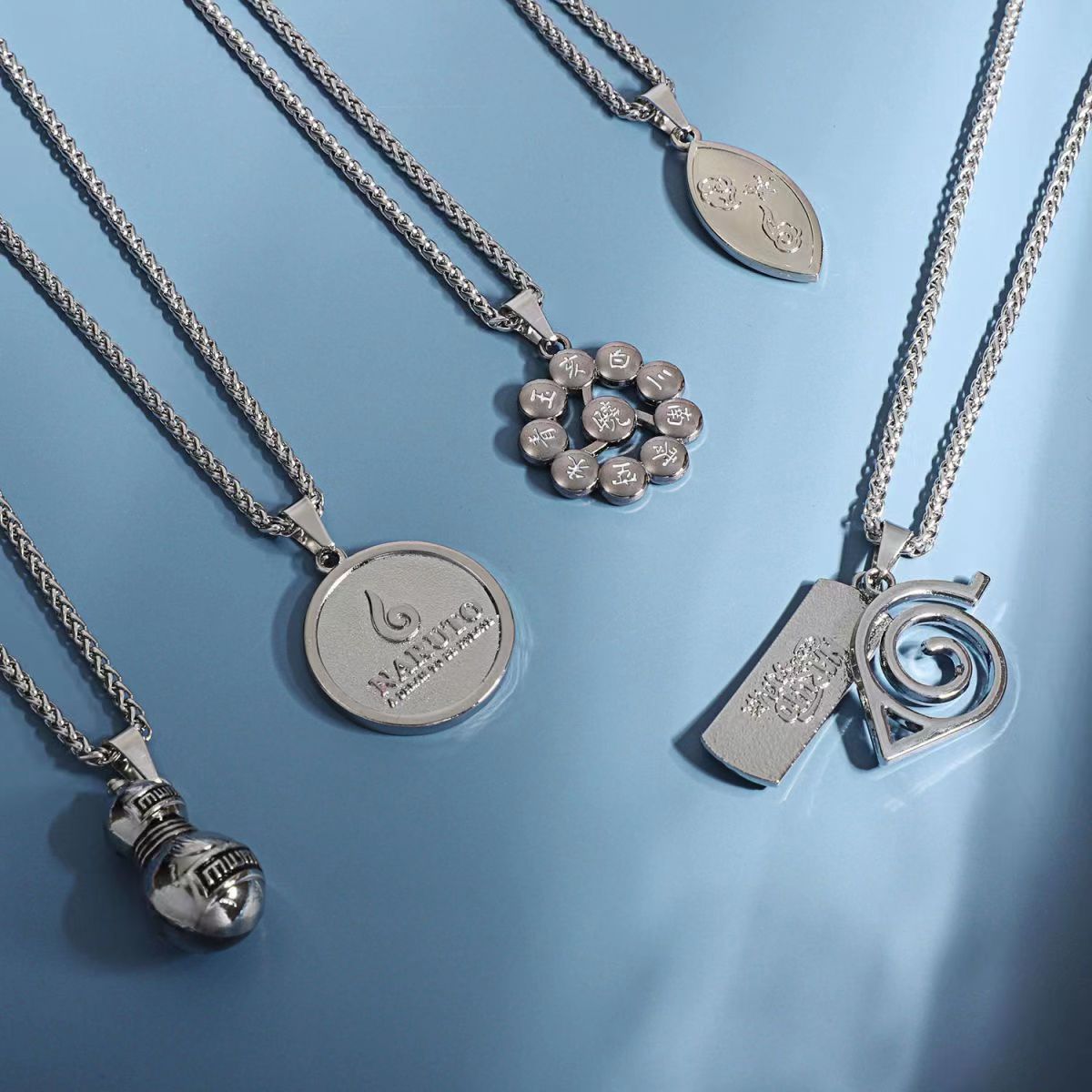 Naruto Akatsuki Cloud & Sharingan Stainless Steel Necklace Collectible Anime Accessory with Tin Box
